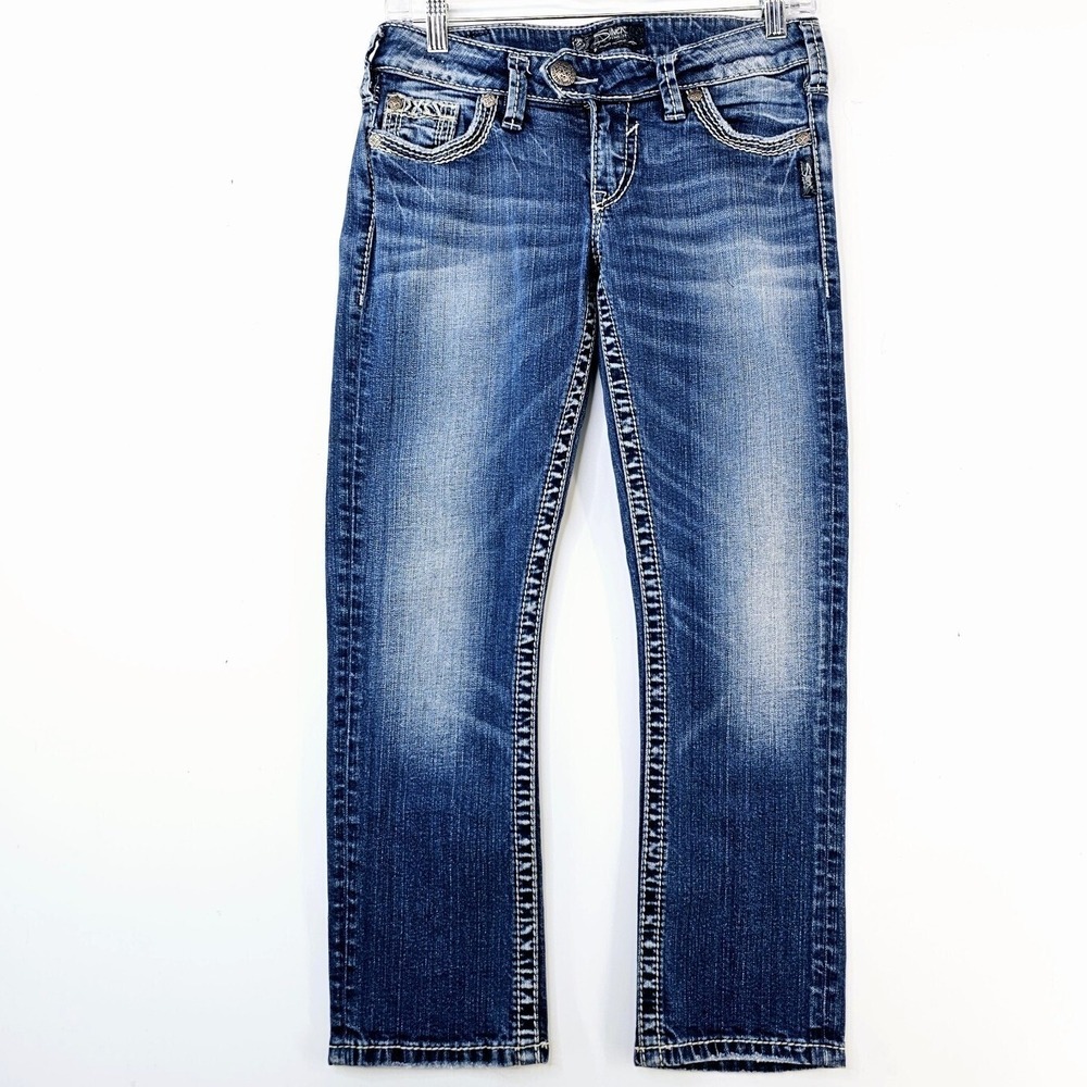 Silver Jeans Co Tuesday Low Capri Womens 27 Blue Denim Contrast L42114SJB305 Y2K